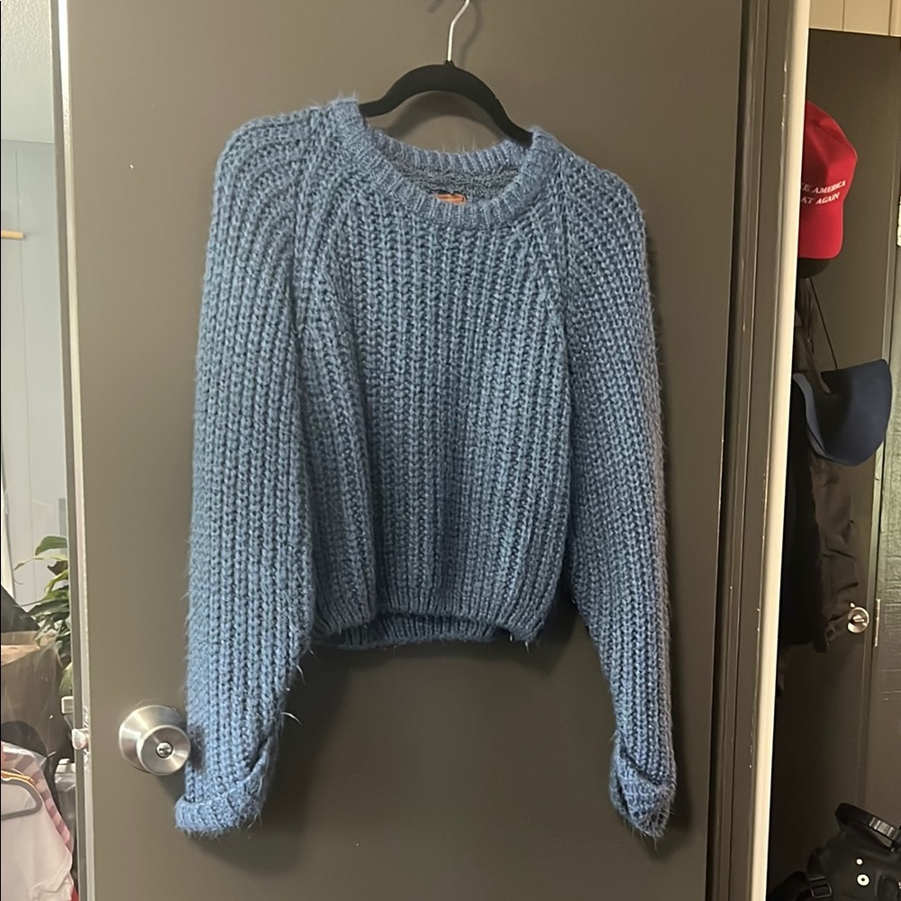 POL Blue Chunky Knit Crew Neck Sweater